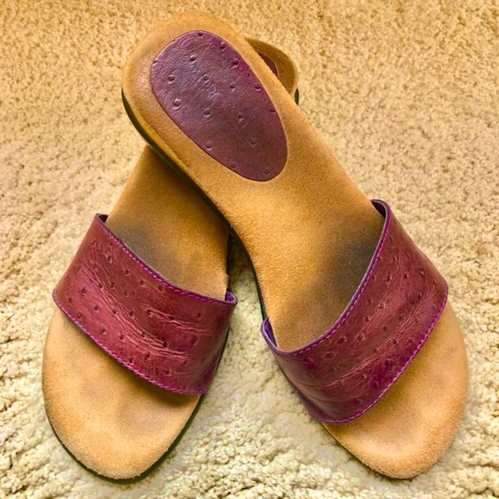 Made in Brazil deep eggplant-colored ostrich leather, comfortable, slide… - Picture 10 of 10